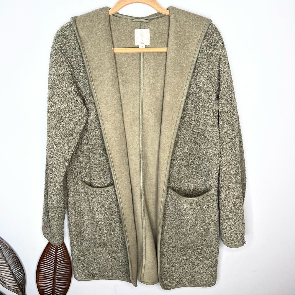 Joie Longline Hooded Fleece Cardigan Sweatshirt Jacket
